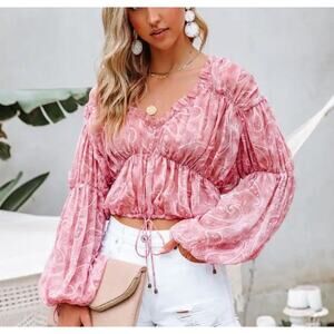 Saints + Secrets Sheer Pink Long Sleeve Top sz M